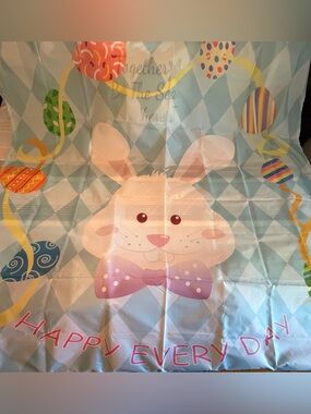 Playful Bunny Shower Curtain with Pastel Blue Diamond Background